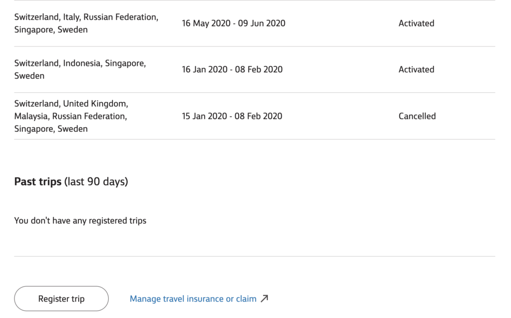 Travel Insurance Policy and edit page