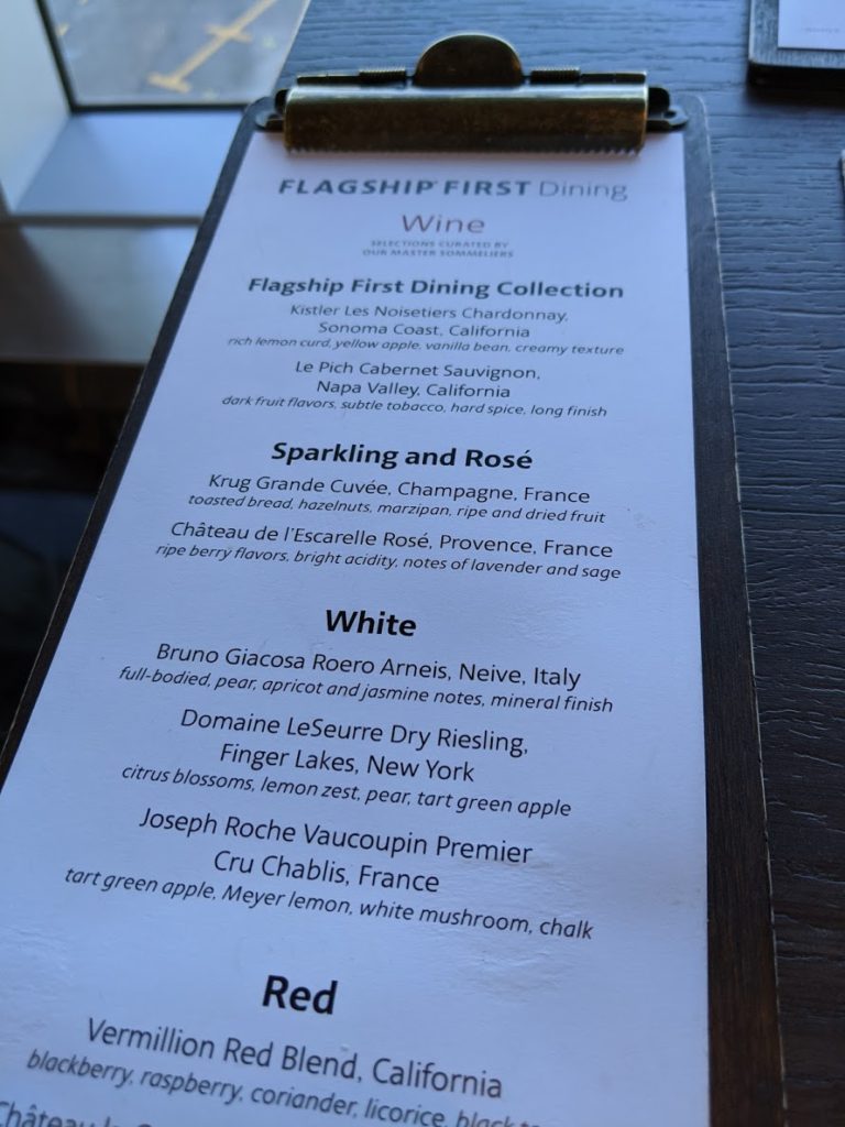 Flagship First Dining JFK Drinks Menu