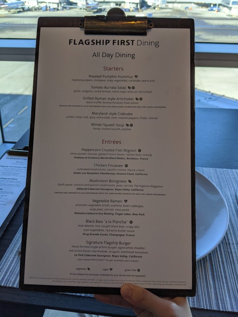 Flagship First Dining JFK Menu