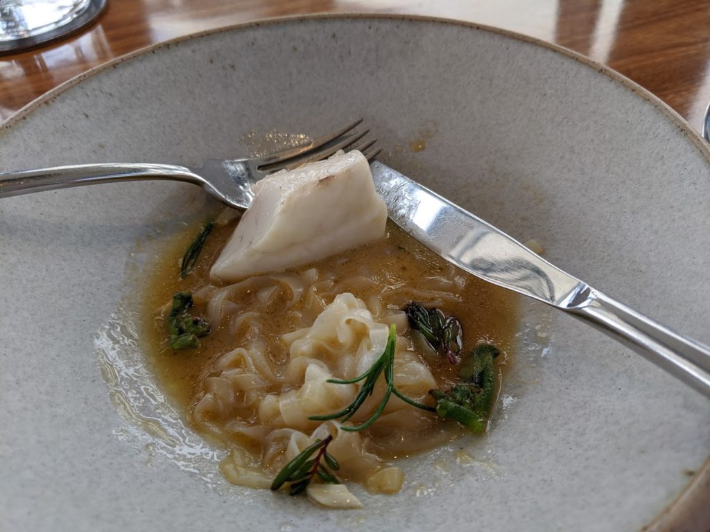 Quay Murray Cod With Shaved Squid Noodles