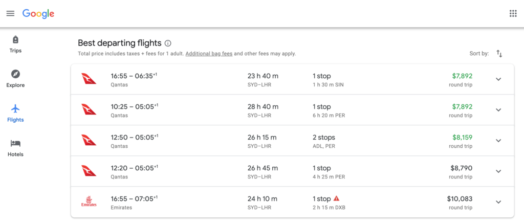 Qantas Business Class Price