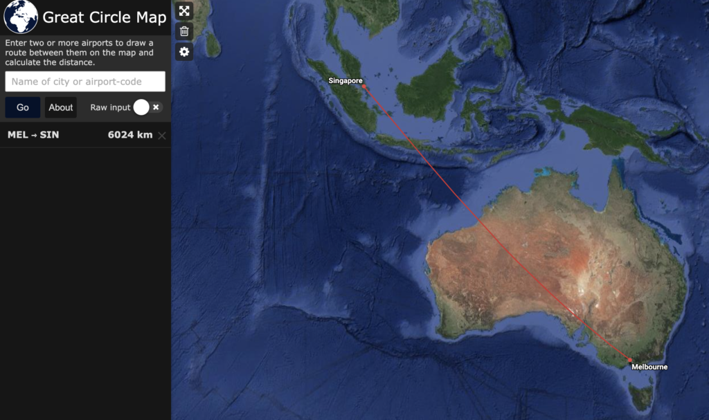 Melbourne to Singapore Flight Path