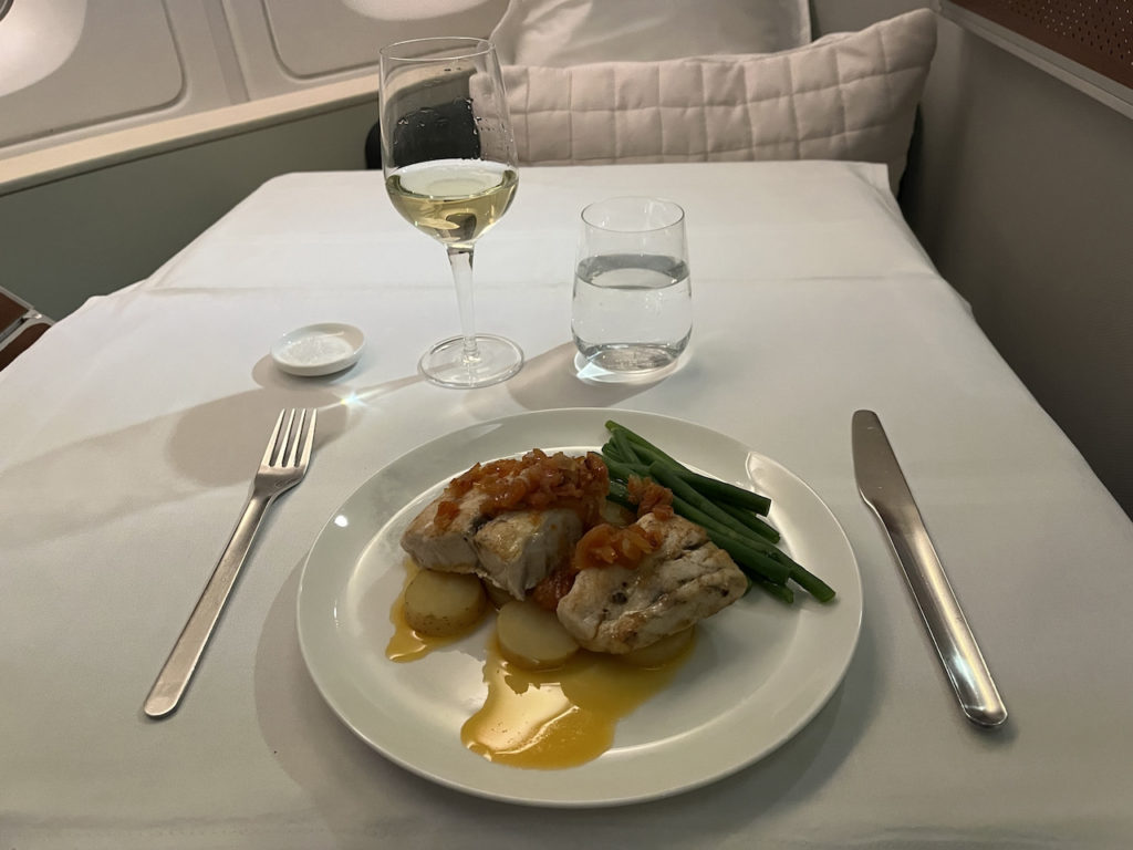 Qantas First Class Seared Sebass