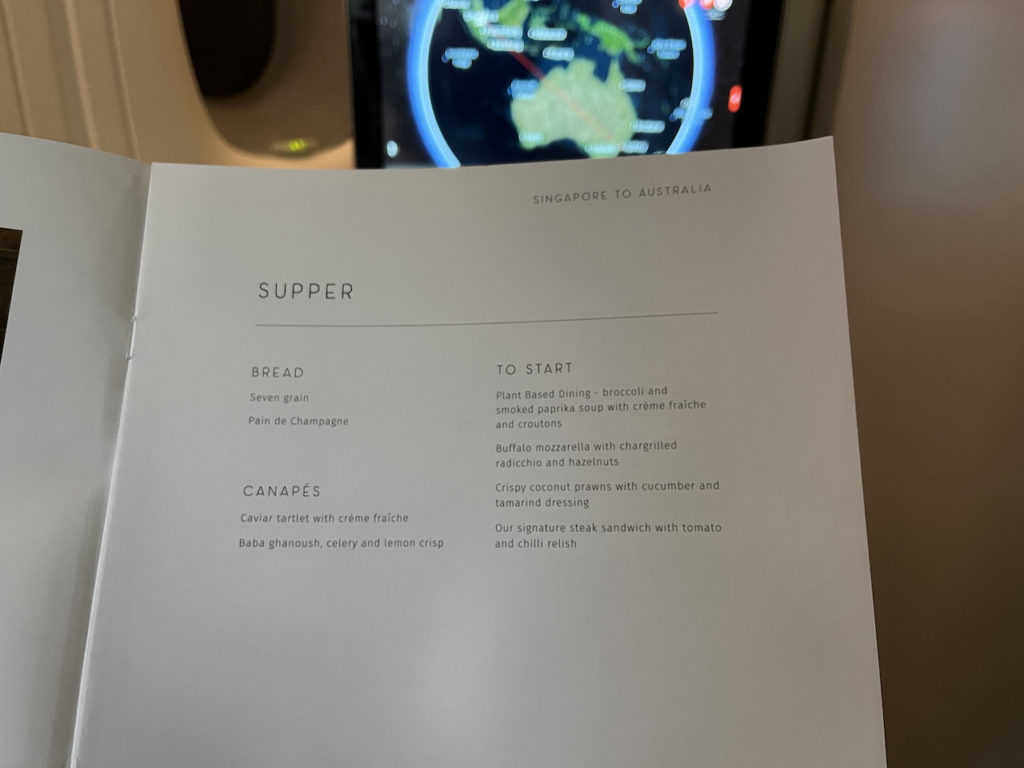 Qantas First Class Menu