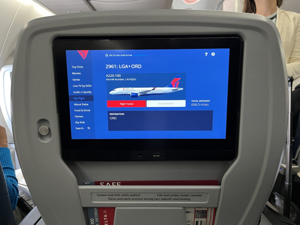 Delta A220 First Class Seat Screen