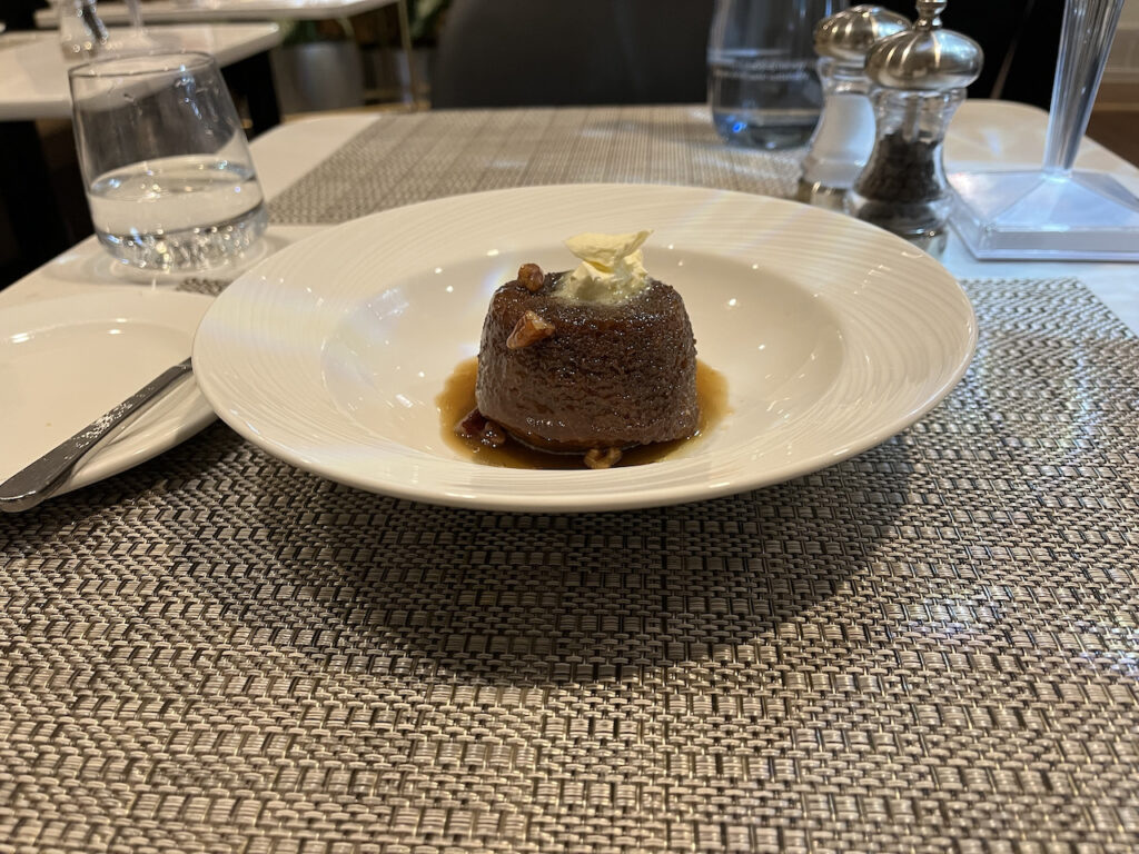 British Airways First Dining Room Sticky Toffee Pudding