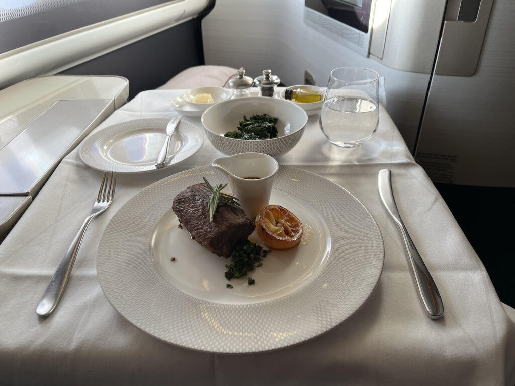 British Airways First Class Dinner
