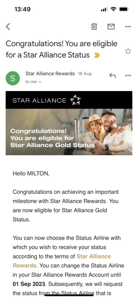 HSBC Star Alliance Credit Card Gold Confirmation Email