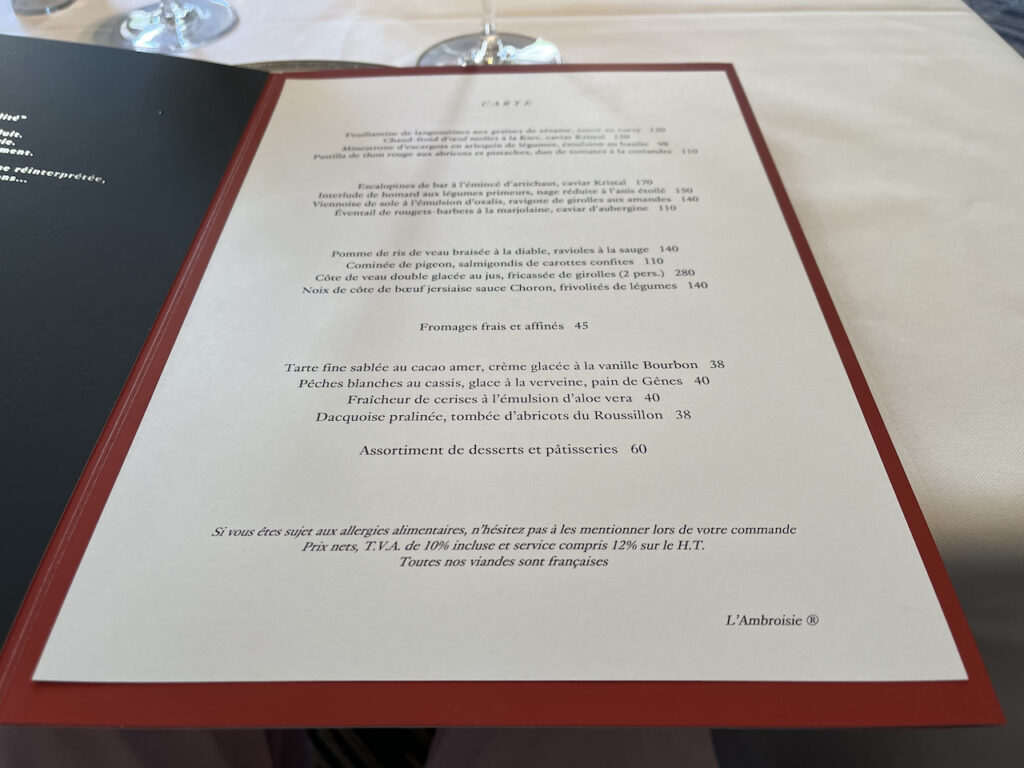 L'Ambroisie Menu