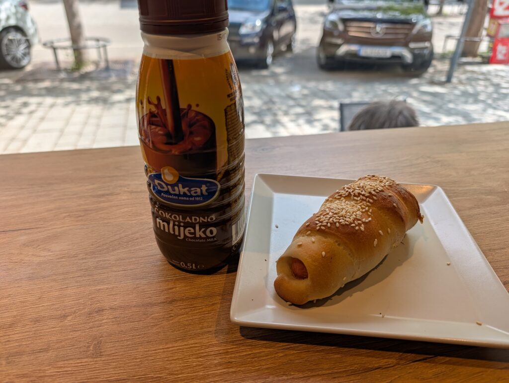 Bavarian lunch of Champions chocolate milk and a hot dog