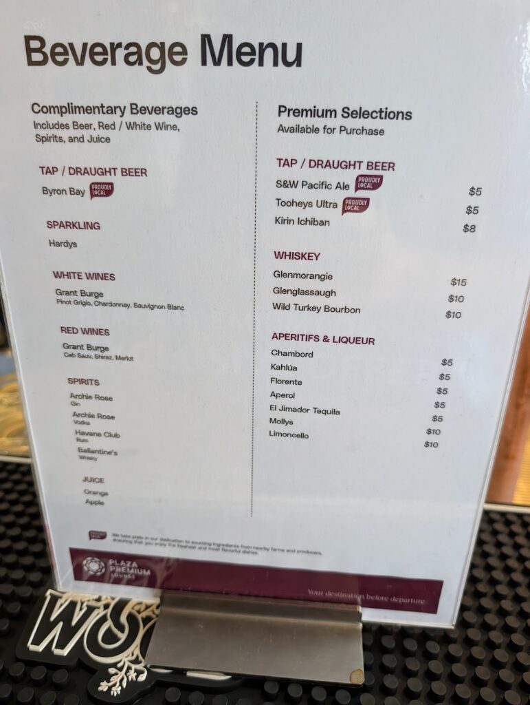 Plazaa Premium Sydney Beverage Prices and Menu