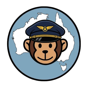 Travel Monkey in pilot's cap with map of Australia — Points Brotherhood Velocity transfer bonus guide