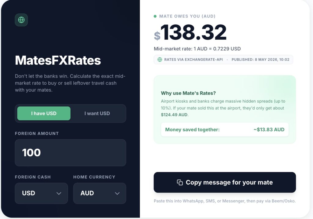 Travel Cash Splitter tool for splitting group expenses and foreign currency