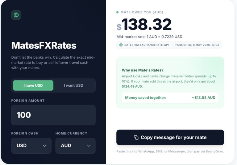 Travel Cash Splitter tool for splitting group expenses and foreign currency