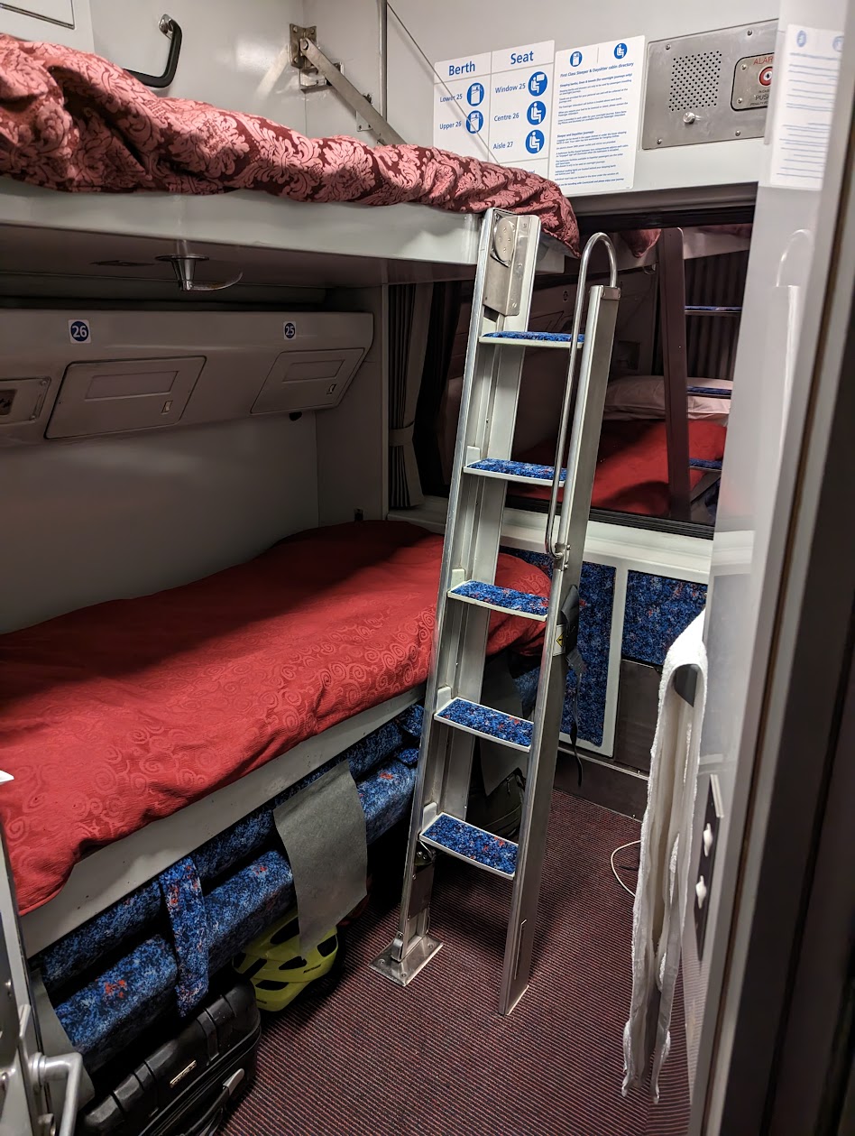 Bunk beds in an NSW TrainLink XPT sleeper cabin on the Sydney to Melbourne overnight service