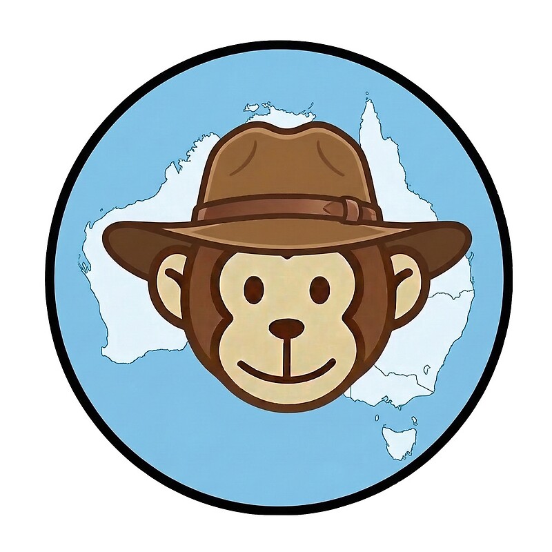 Australia travel sticker, monkey wearing an outback hat