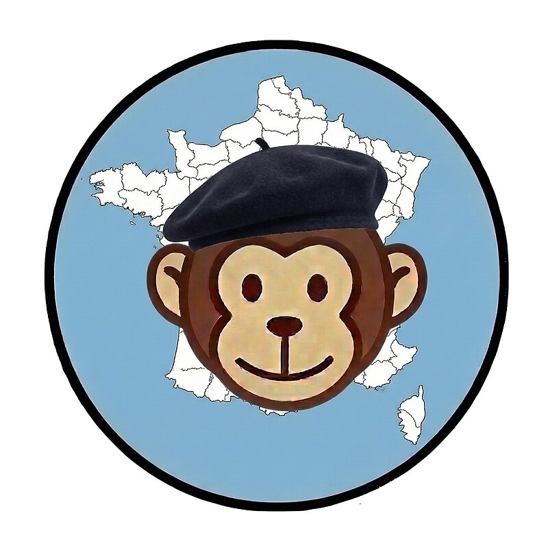 France travel sticker, monkey wearing a beret