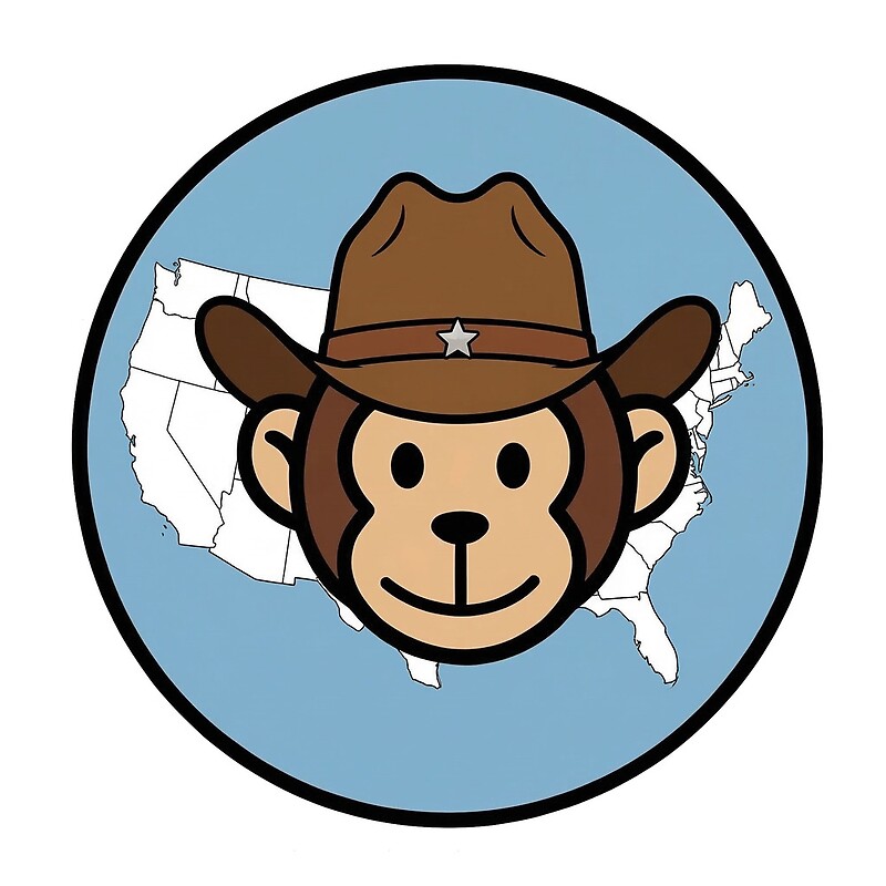 USA travel sticker, monkey wearing a cowboy hat