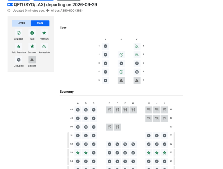 Qantas A380 First Class Seat Map