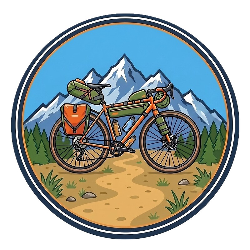 Gravel touring bike sticker, mountain trail design