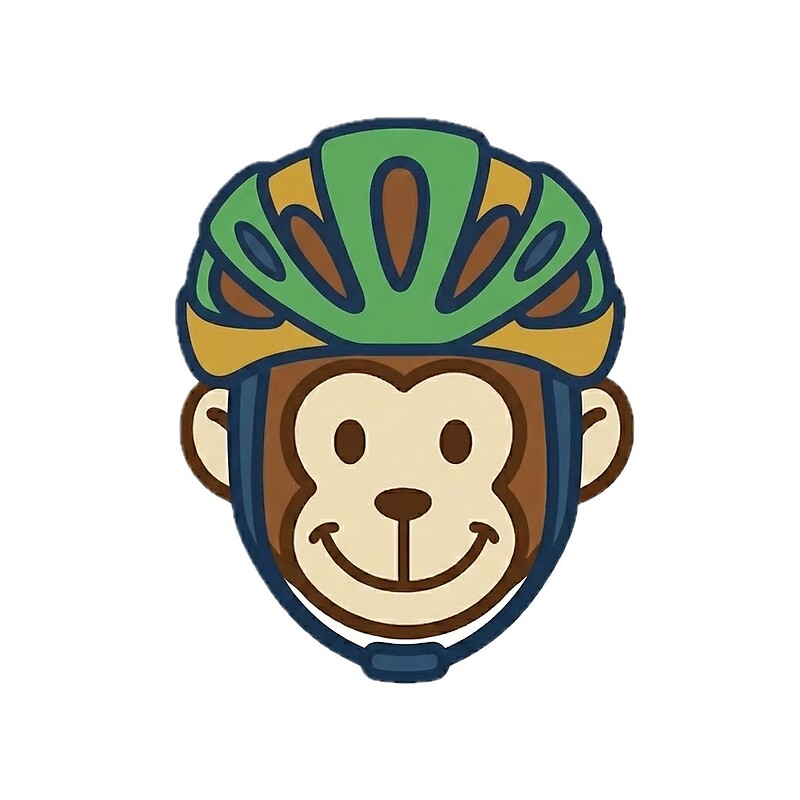 Cycling monkey sticker, green cycling helmet