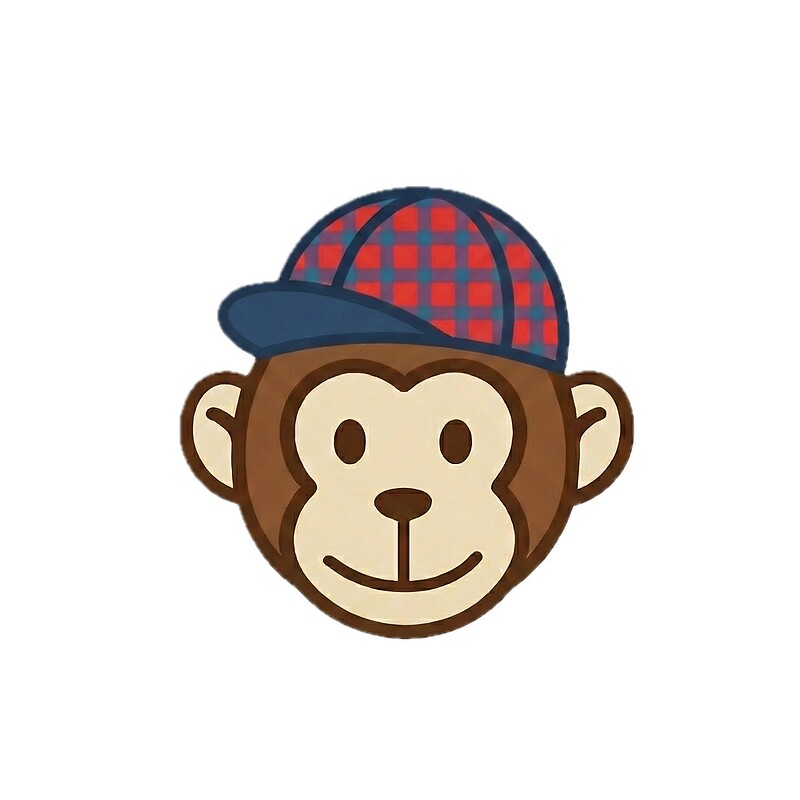 Cycling monkey sticker, plaid cycling cap