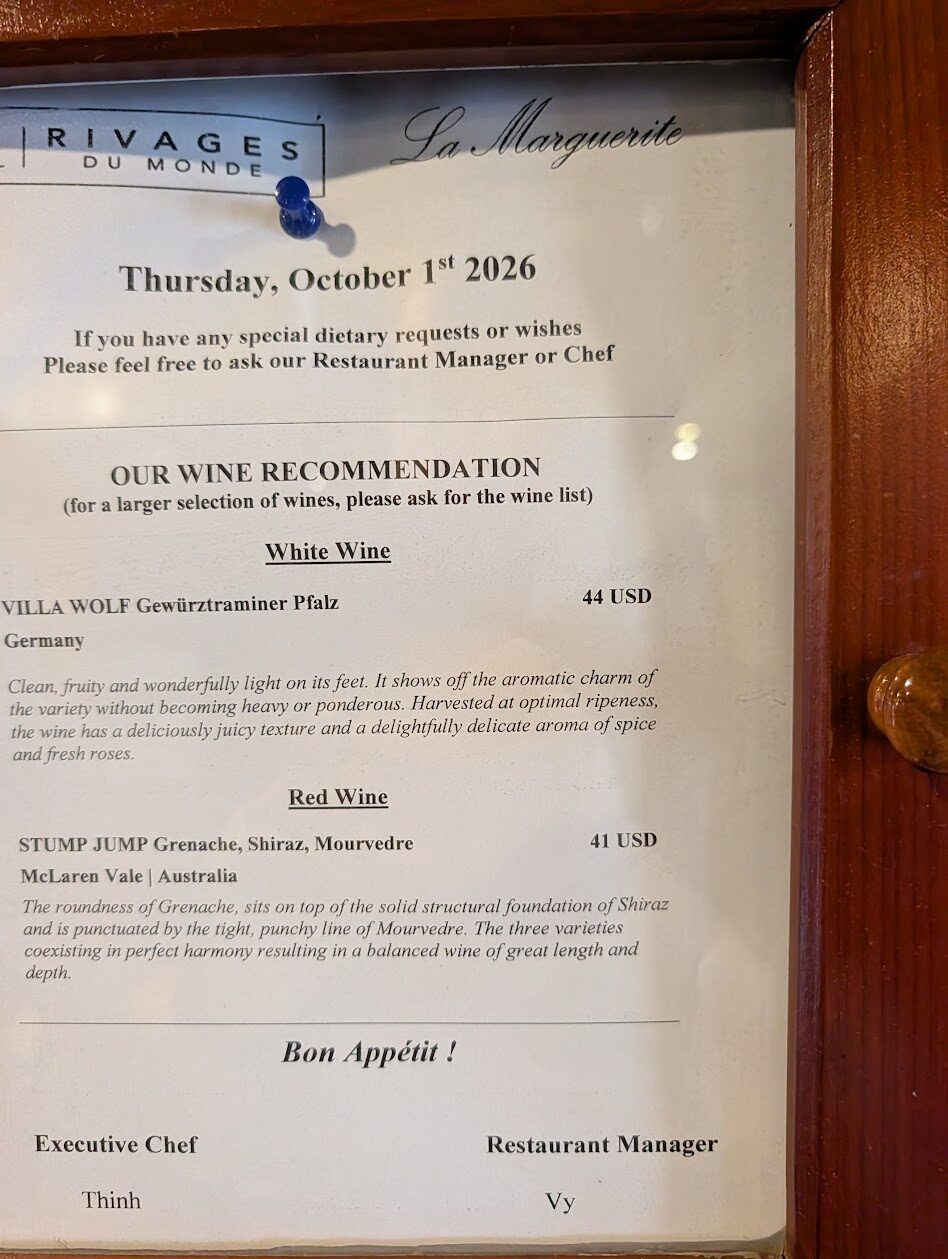 La Marguerite daily wine list showing an Australian McLaren Vale red at USD 41