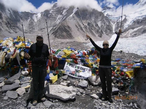 Trevor and Emma from Project Base8000 at Everest Base Camp